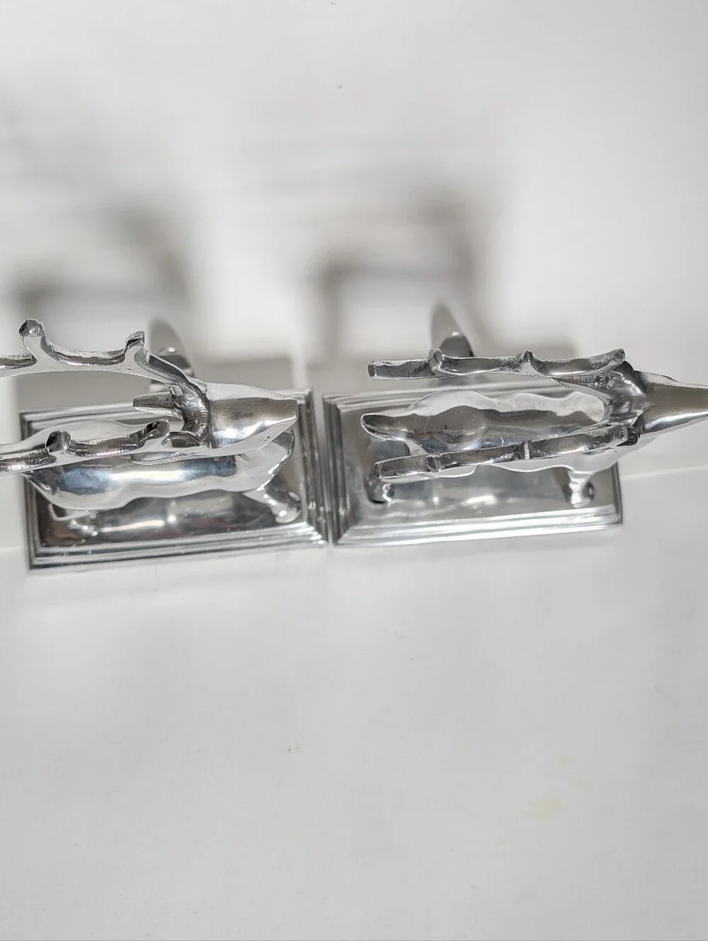 Silver Reindeer Christmas‎ Stocking Holders Weighted Set of 2 Mantel Deer